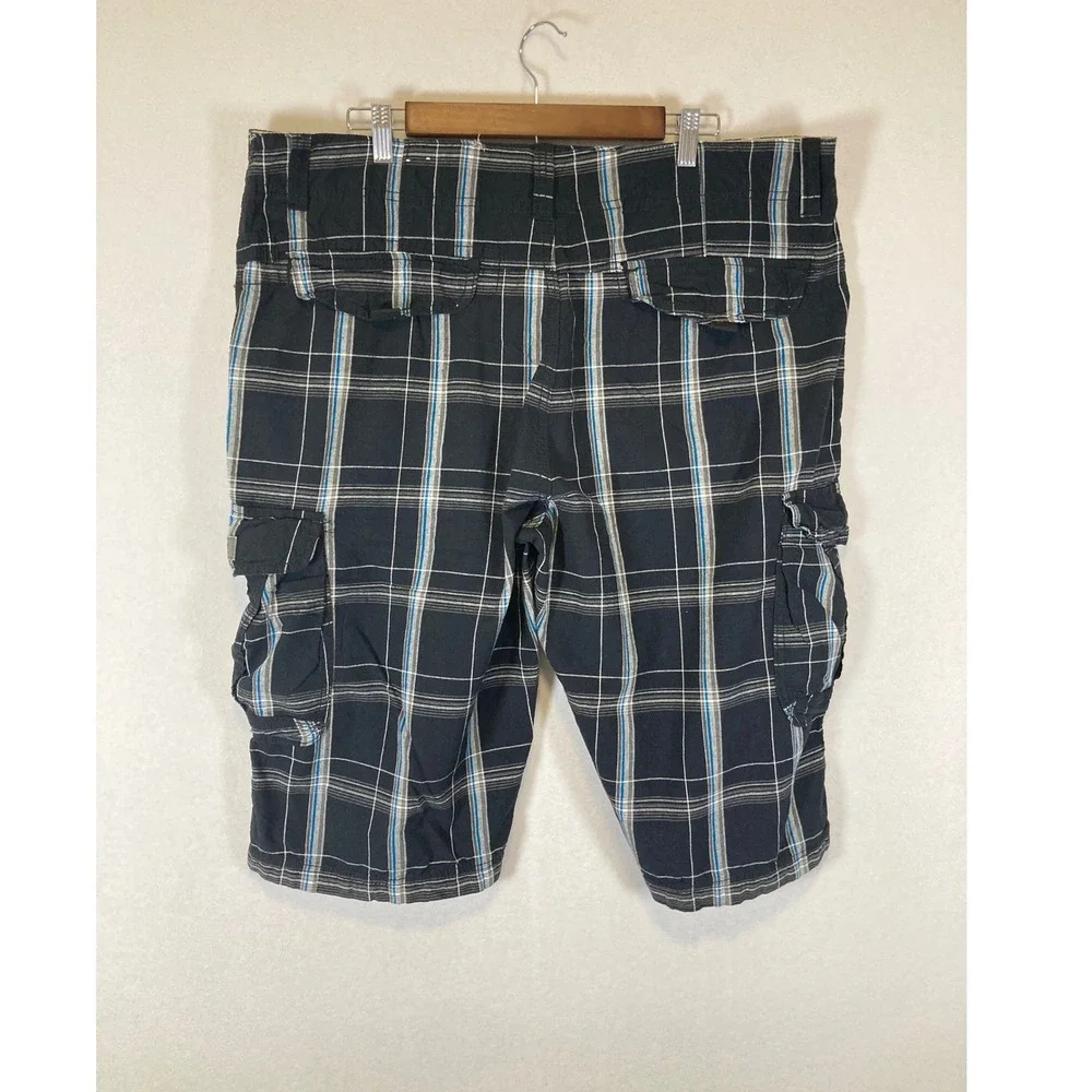 Skater Grunge Unionbay Mens 40 Black‎ Blue Plaid Utility Cotton Cargo Shorts